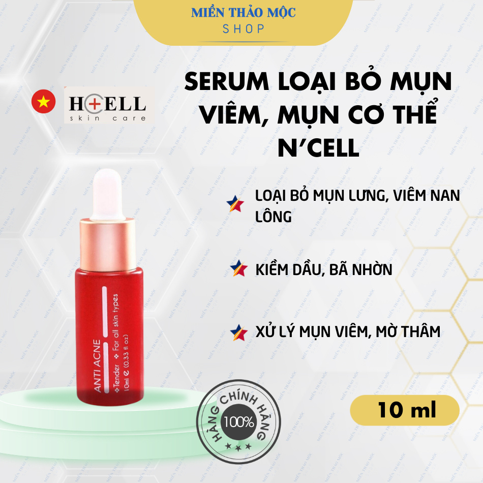Serum giảm mụn lưng, mụn ,mặt,  nang lông 10ML N'Cell Anti Acne - Tinh chất mờ thâm nám Bright serum N'cell