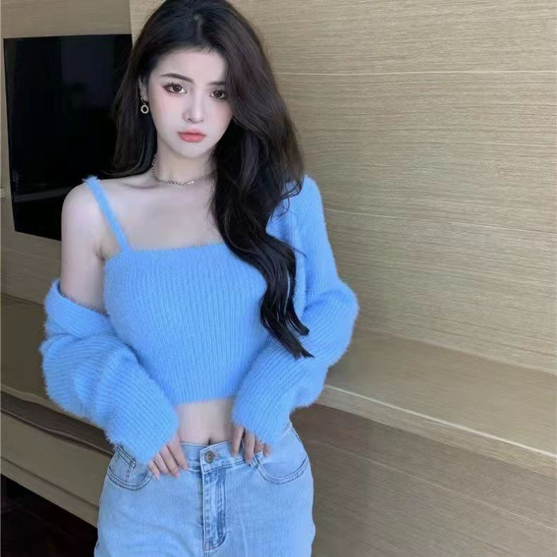 Áo croptop set 2 chi tiết cardigan Forgirlstudio KÈm áo 2 dây len lông thỏ quyến rũ siêu hot FG025