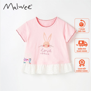 Áo cotton hồng thỏ gấu trắng Malwee thời trang trẻ em từ 2-7 tuôi MW6238
