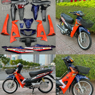  DÀN ÁO BỘ VỎ NHỰA Wave Alpha 100 Wave 50cc Wave Rs Màu REPSOL   Kèm tem   MÀU ĐỘ 