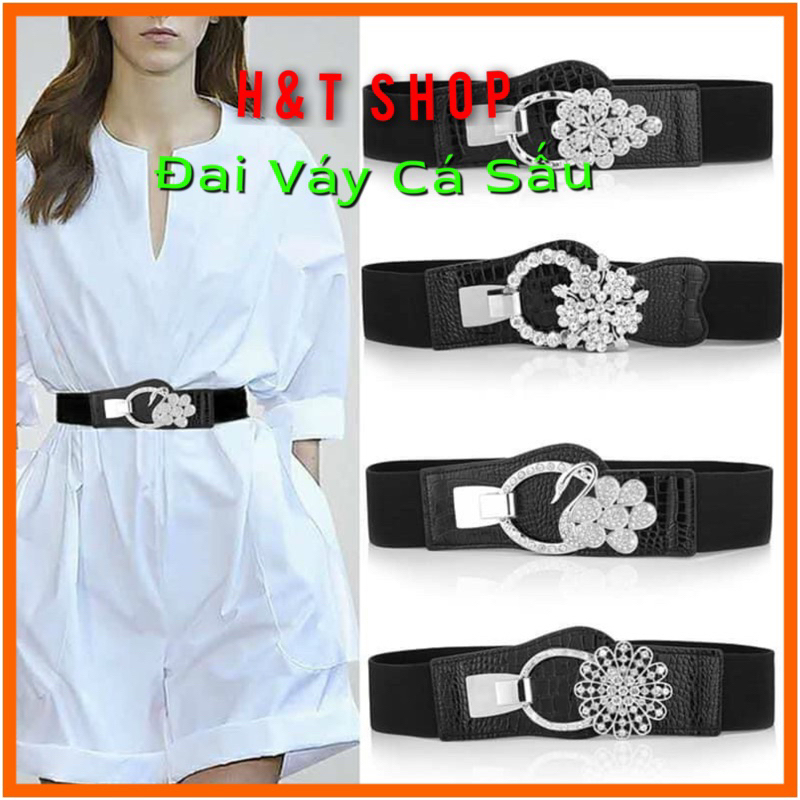 Đai nịt váy vân cá sấu đính đá sang nhất