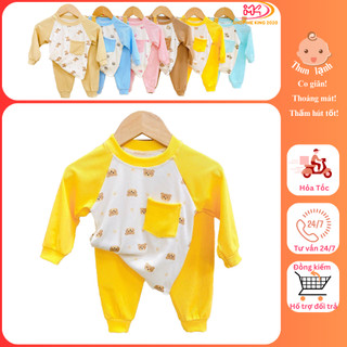 MK409 (6-16KG) Bộ áo dài tay quần dài in họa tiết phối túi thật chất tăm gân mỏng mềm cho bé dưới 3 tuổi