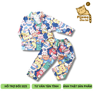 Pijama Đồ bộ ngủ Cho Bé vải cotton Thô mịn đẹp hút mồ hôi - Thú bông xanh size 10-40kg cho bé 1-9 tuổi