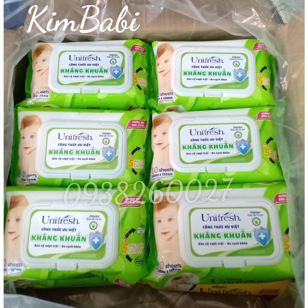 Combo 6 gói Khăn Ướt Unifresh 80 tờ nha đam không mùi