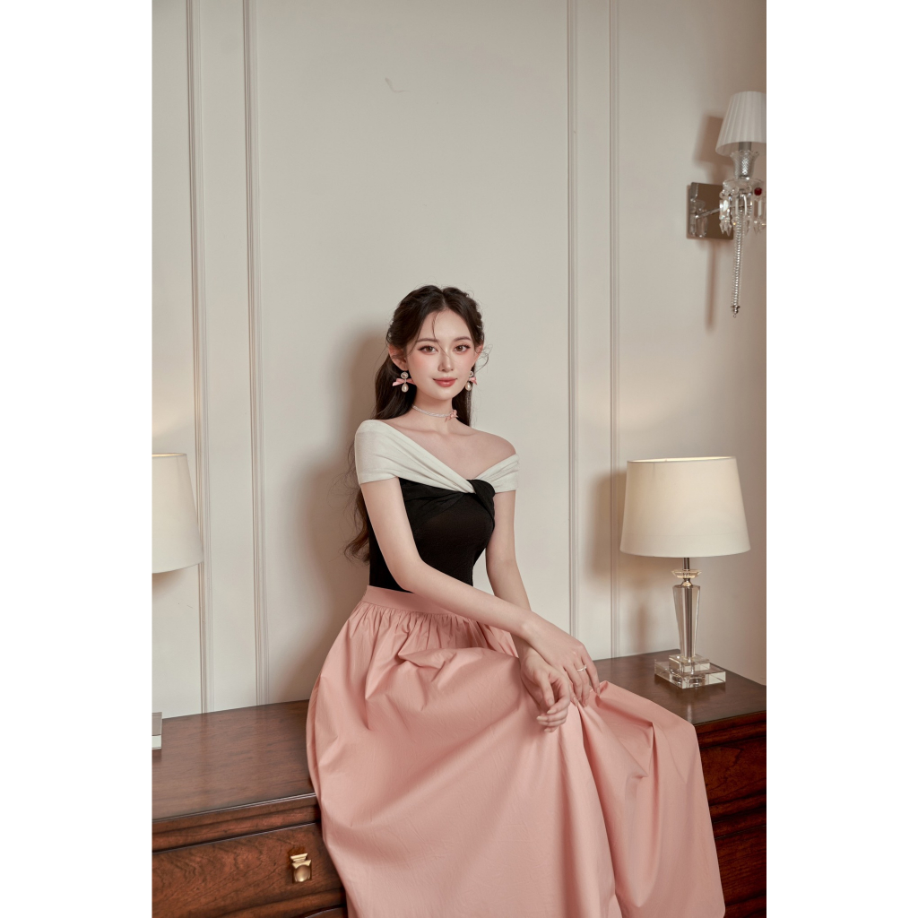 MIYA SKIRT - chân váy nữ 2 lớp midi thô hàn cao cấp gam hồng pastel thanh lịch, nhẹ nhàng by Cherine