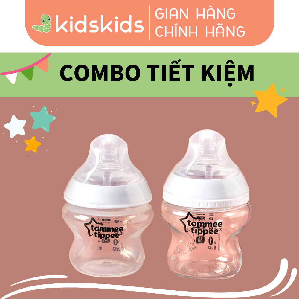 COMBO Bình sữa thuỷ tinh ty siêu mềm tự nhiên Tommee Tippee 150ml & Bình sữa ty siêu mềm tự nhiên Tommee Tippee 150ml