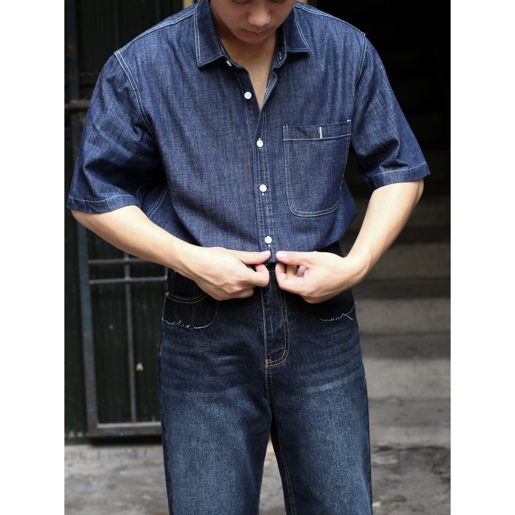 Sơ Mi Cộc Denim Denimst S059, phong cách trẻ trung năng động phù hợp đi du lịch, đi chơi, form tới 90kg