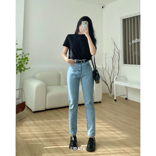 Quần momjean nữ trơn PB lưng cao trên rốn URATV
