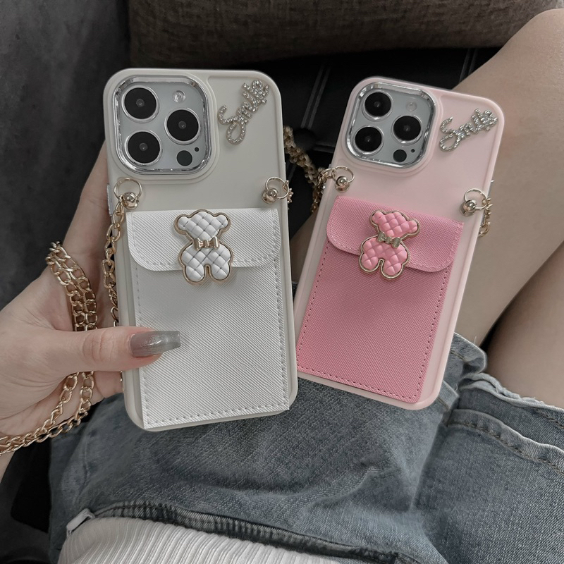 Ốp Iphone Viền Camera Kim Loại Kèm Ví Có Dây Đeo Cho 14Promax 13 12 11promax