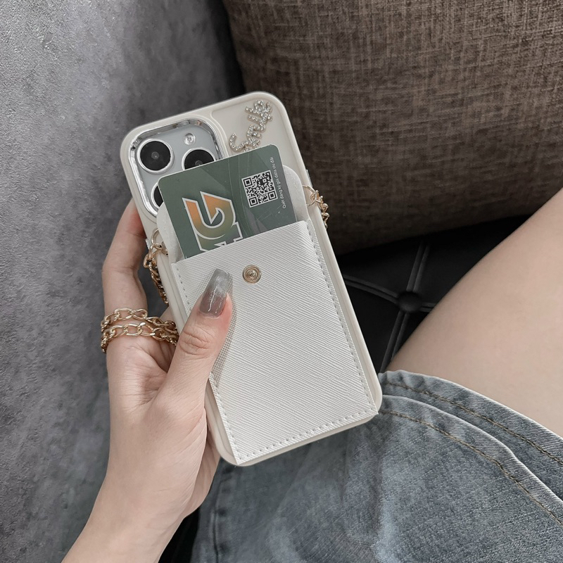 Ốp Iphone Viền Camera Kim Loại Kèm Ví Có Dây Đeo Cho 14Promax 13 12 11promax