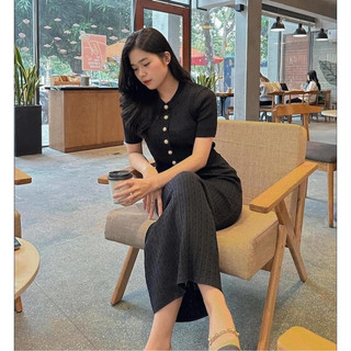set áo chân váy len đính cúc - set đồ len