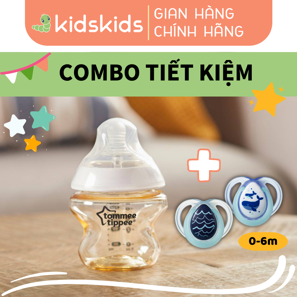 COMBO Ty ngậm dạ quang cho bé Tommee Tippee Night Time & Bình sữa PPSU ty siêu mềm tự nhiên 150ml