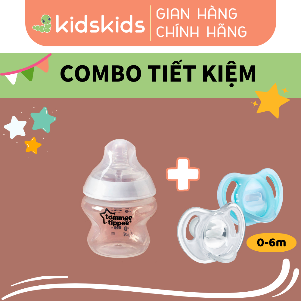 COMBO Ty ngậm silicon siêu nhẹ Tommee Tippee Ultra Light 0-6 tháng & Bình sữa ty siêu mềm tự nhiên Tommee Tippee 150ml