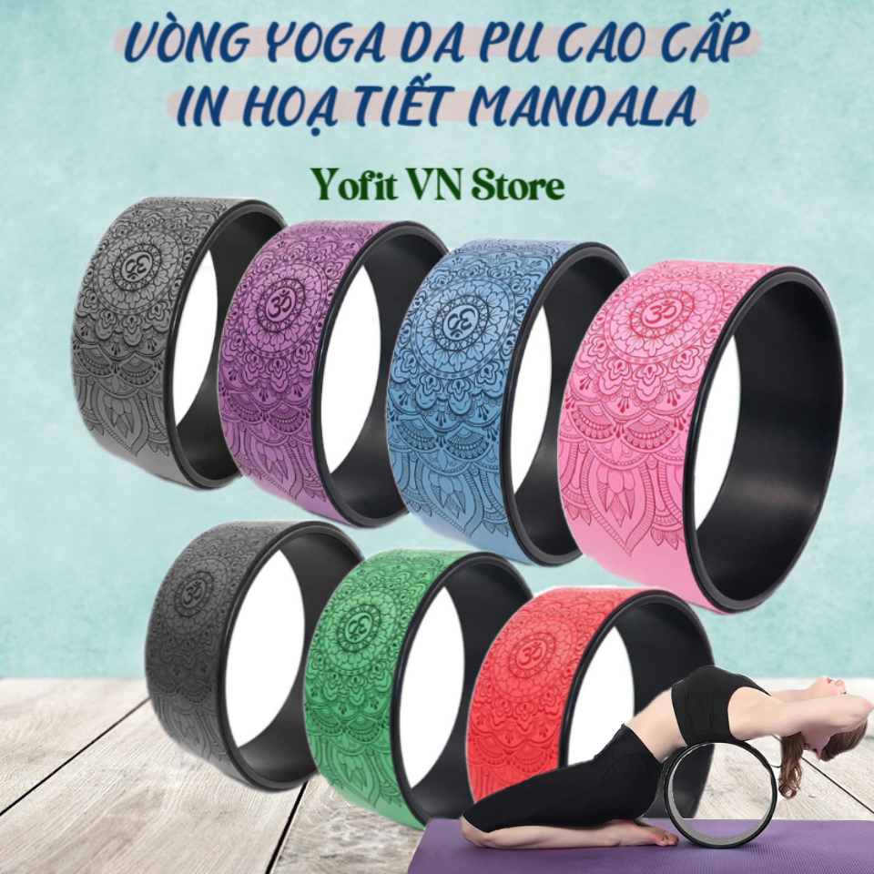 Vòng Yoga Da PU - Vòng Yoga Bọc Da PU Hoạ Tiết Hoa Mandala Khung Nhựa ABS Cao Cấp Chính Hãng Yoga Wh