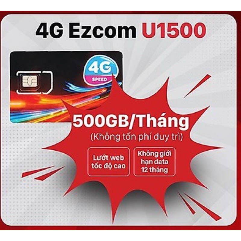 Sim 4G U1500 Vinaphone 500GB/tháng