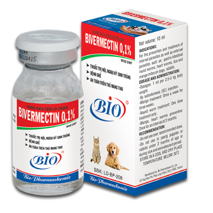 BIO BIVEMECTIN 0.1 CHAI 10ML. sản phẩm dùng cho chó- mèo- thỏ bị ghẻ, chí, rận