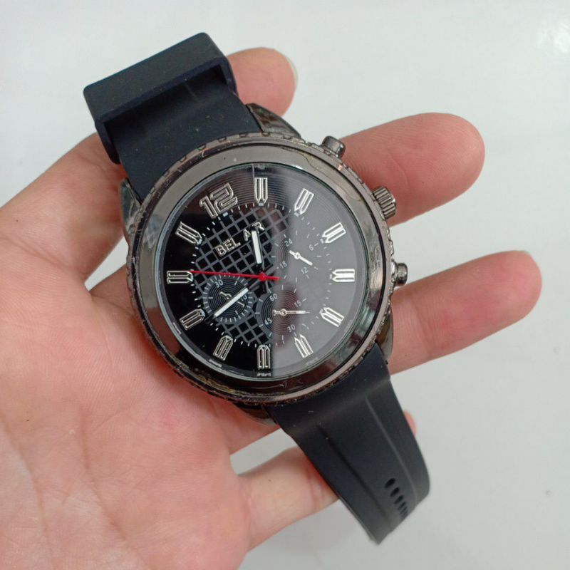 Đồng hồ nam si nhật hiệu BEL AIR dây cao su ful đen giả 6 kim
