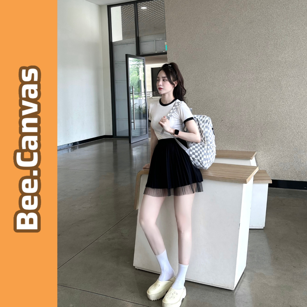 Balo Ulzzang Hàn Quốc kẻ caro cặp sách đi học đi chơi nam nữ  Unisex đựng laptop thời trang Bee Canvas