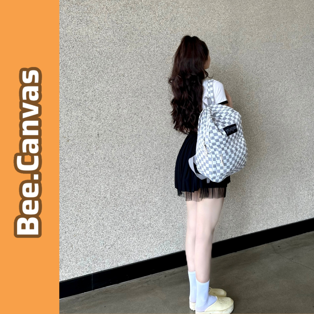Balo Ulzzang Hàn Quốc kẻ caro cặp sách đi học đi chơi nam nữ  Unisex đựng laptop thời trang Bee Canvas