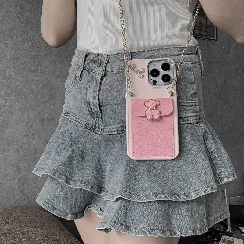 Ốp Iphone Viền Camera Kim Loại Kèm Ví Có Dây Đeo Cho 14Promax 13 12 11promax