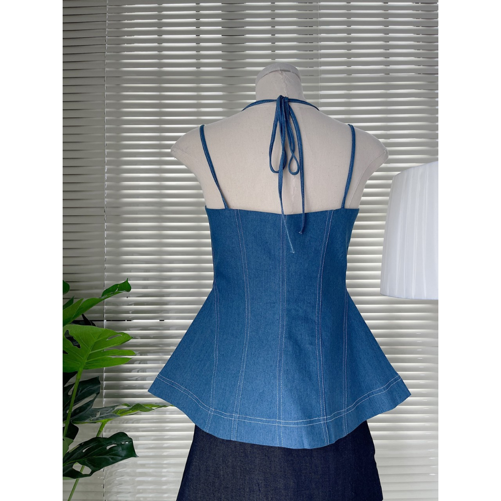 Áo 2 dây thiết kế xẻ tà có dây kéo ngực chất liệu denim Gemboutique - Doll Top