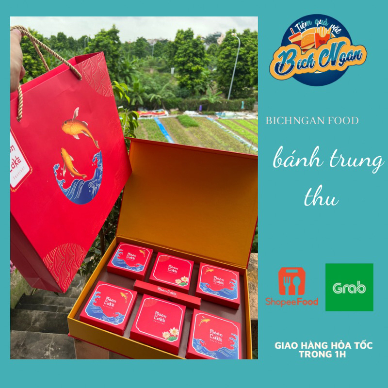 Bộ 6 bánh trung thu _ bánh Minh Thêm 180g_ hộp quà tặng kèm dao dĩa