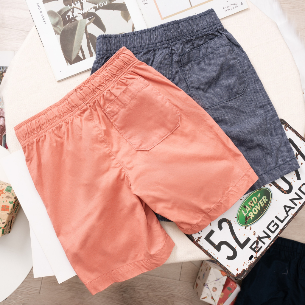 Quần short cho bé trai size từ 15kg-50kg, Quần short kaki bé trai lưng thun có dây rút chất vải mềm mịn thoáng mát QKK04