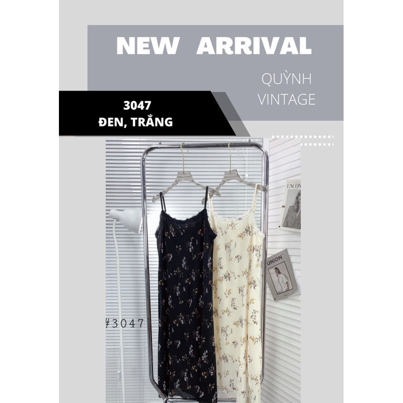 3047 Đầm suông 2 dây dập ly hoa cổ viền ren Quỳnh vintage
