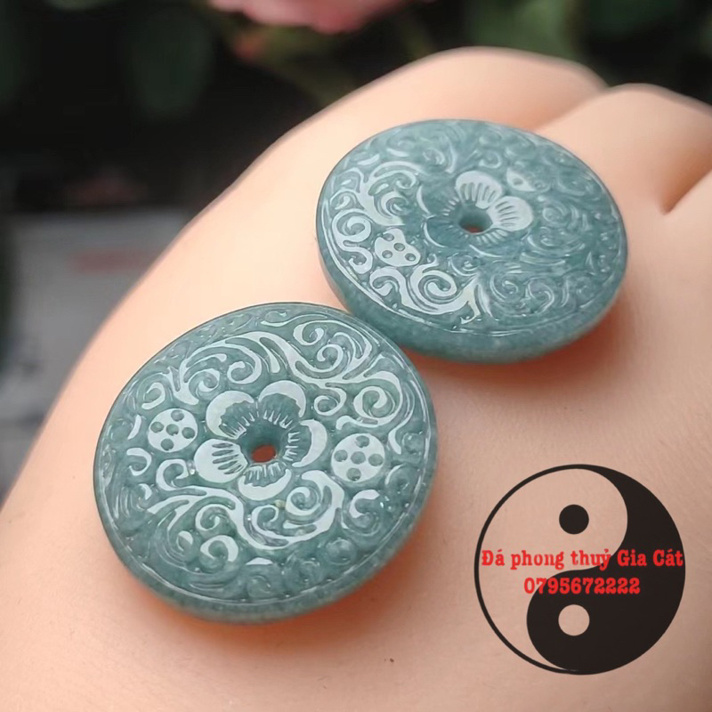 Đồng điếu lam ngọc mặt dây chạm hoa văn siêu đẹp kiểm định 2,5cm