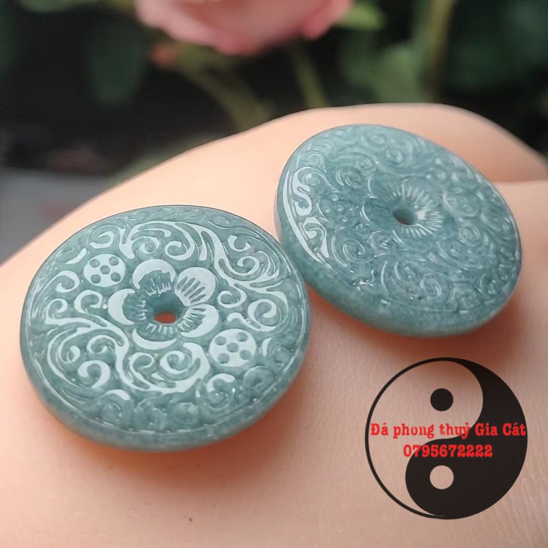 Đồng điếu lam ngọc mặt dây chạm hoa văn siêu đẹp kiểm định 2,5cm