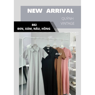 882 Đầm polo cổ vẻ gài nút dáng dài Quỳnh vintage