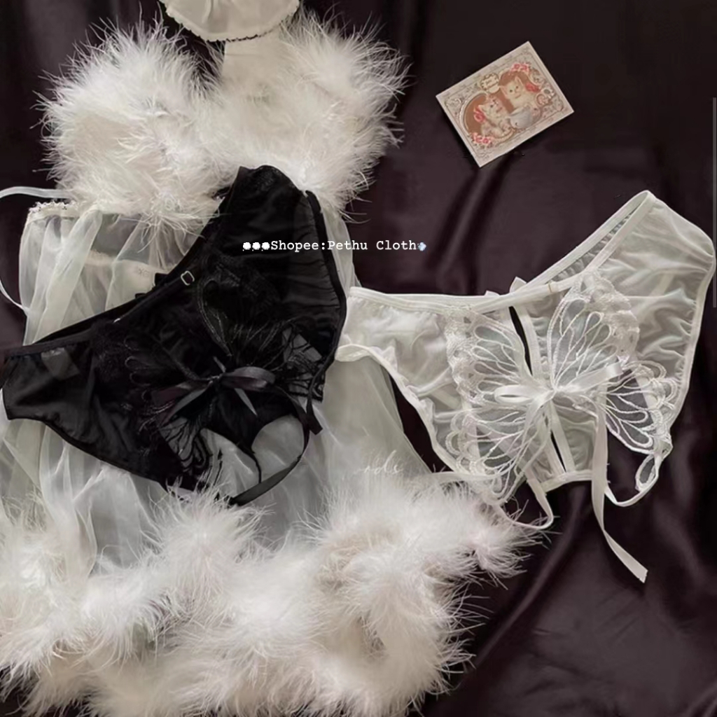 ( Q1,HCM）Quần lót họa tiết ren nơ không đáy gợi cảm sexy mềm mại thoải mái đen + trắng + đỏ--Butterfly