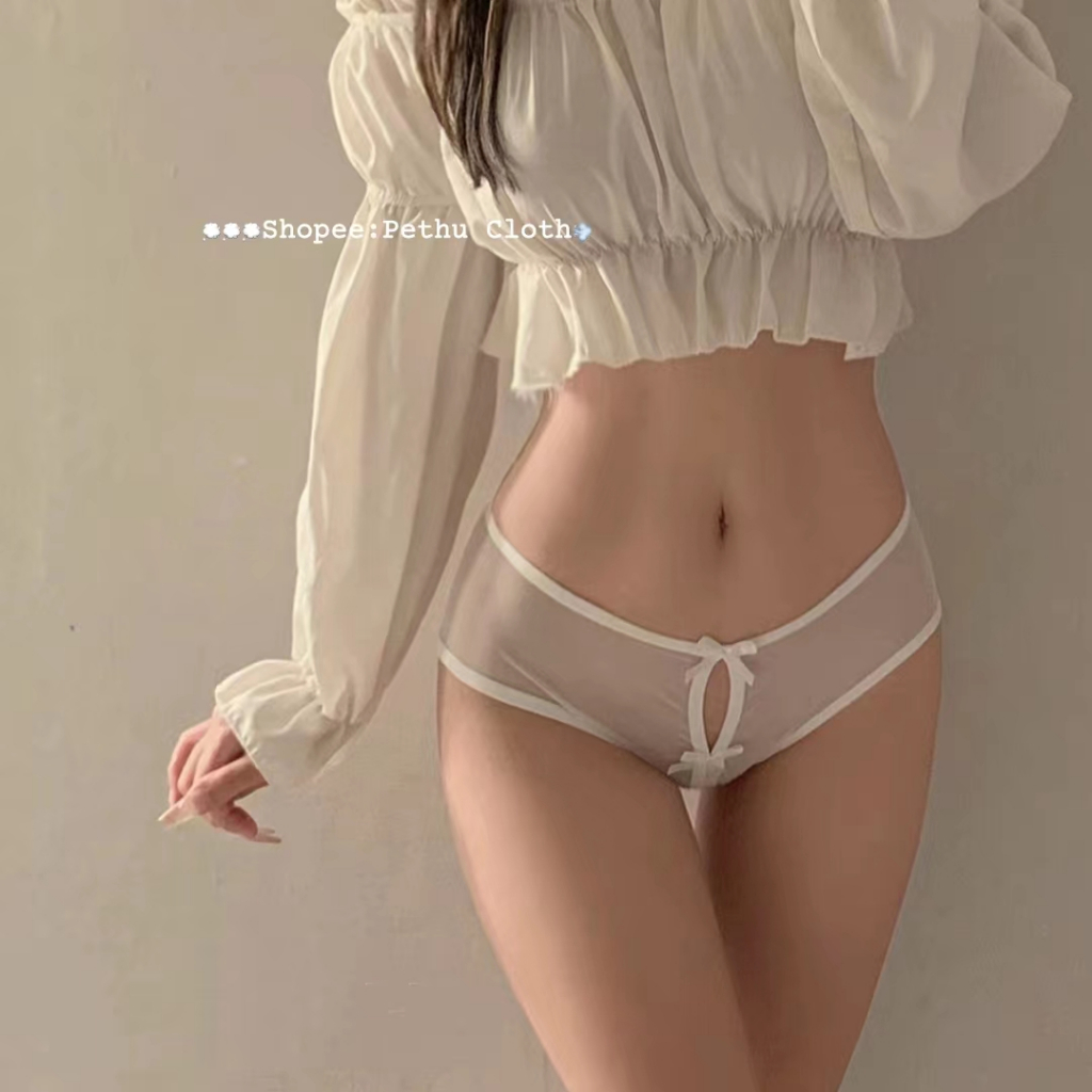 ( Q1,HCM）Quần lót họa tiết ren nơ không đáy gợi cảm sexy mềm mại thoải mái đen + trắng + đỏ--Butterfly