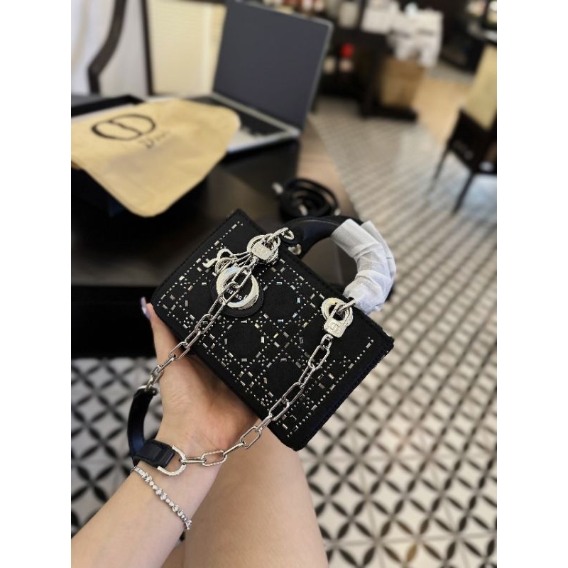 Túi lady 3 ô satin đính đá dáng ngang siêu hot xịn sò có hộp