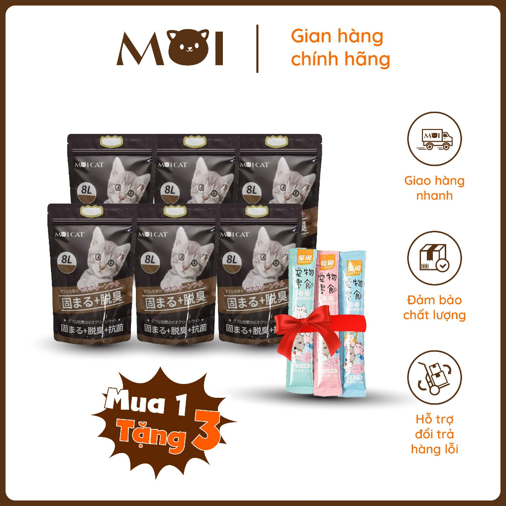 Combo 6 túi Cát vệ sinh mèo Moi Cat hương Chanh/ Táo/ Cafe/ Mix khử mùi tốt, vón nhanh, ít bụi - MOI PET