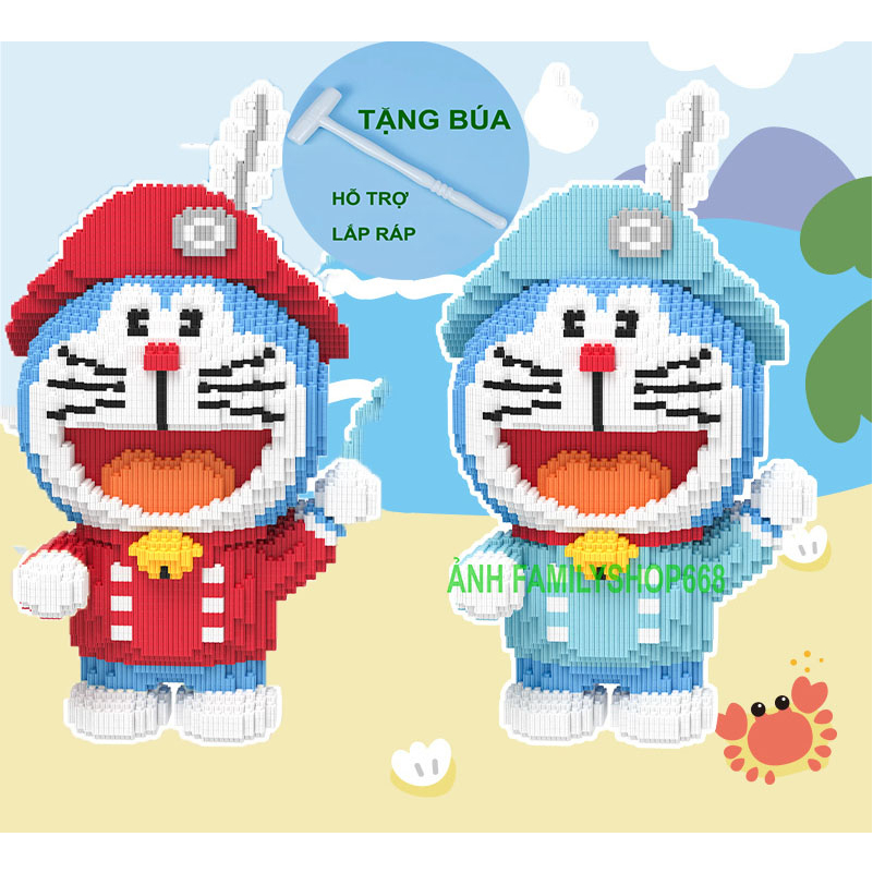 le.go doremon đô rê mon thủy thủ hải tặc 44cm Đồ chơi lắp ráp mô hình Xếp hình nano 3d nanoblocks cỡ lớn có tặng búa