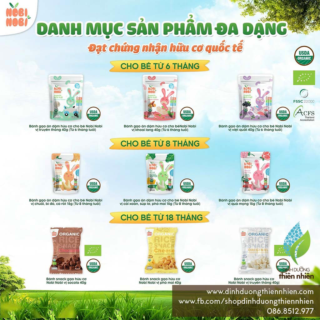 Bánh Snack Gạo Ăn Dặm Hữu Cơ Cho Bé Nobi Nobi Organic Rice Snack, 40g