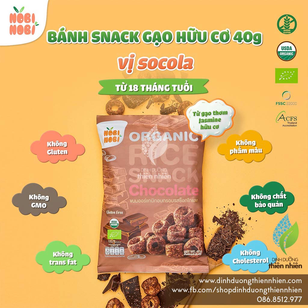 Bánh Snack Gạo Ăn Dặm Hữu Cơ Cho Bé Nobi Nobi Organic Rice Snack, 40g