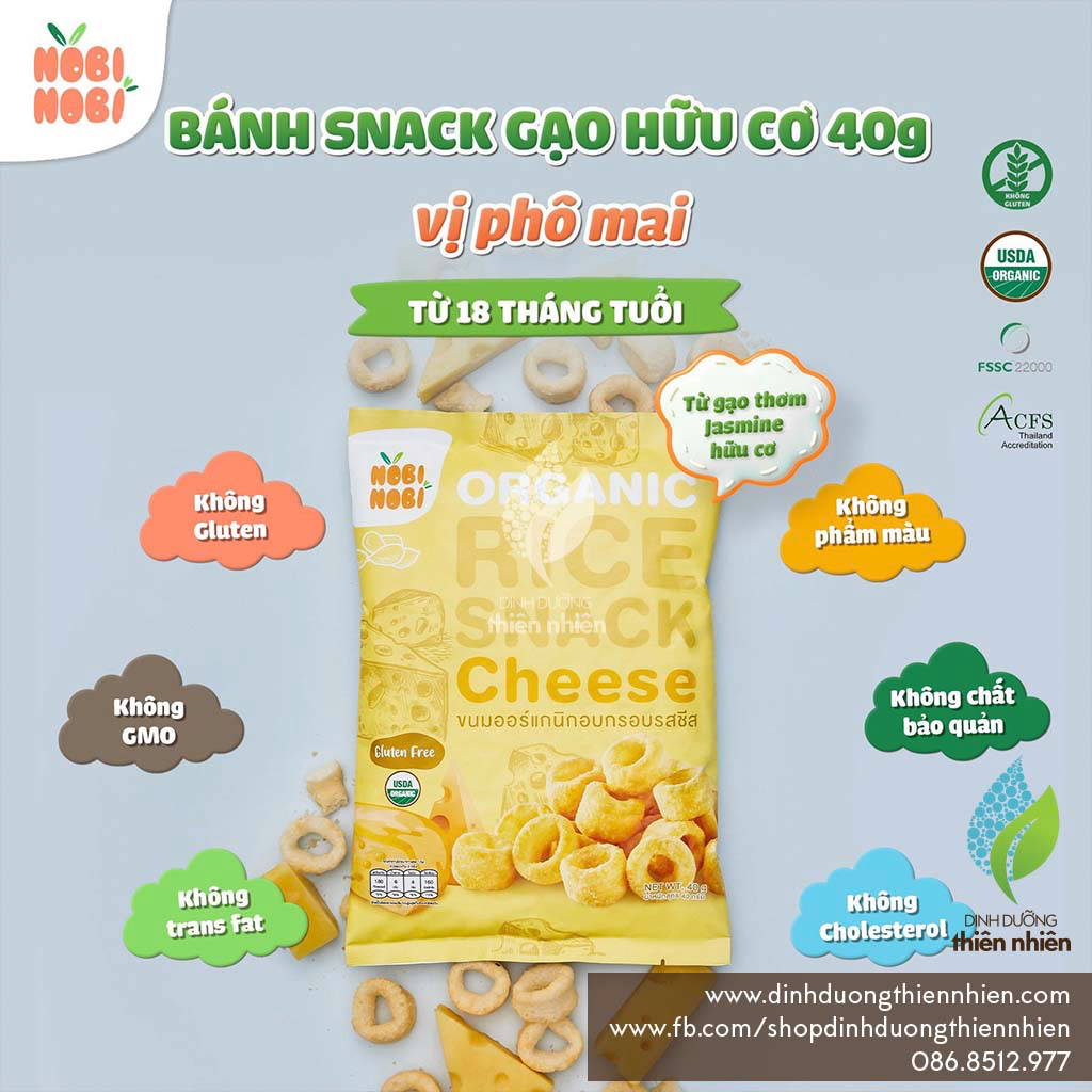 Bánh Snack Gạo Ăn Dặm Hữu Cơ Cho Bé Nobi Nobi Organic Rice Snack, 40g