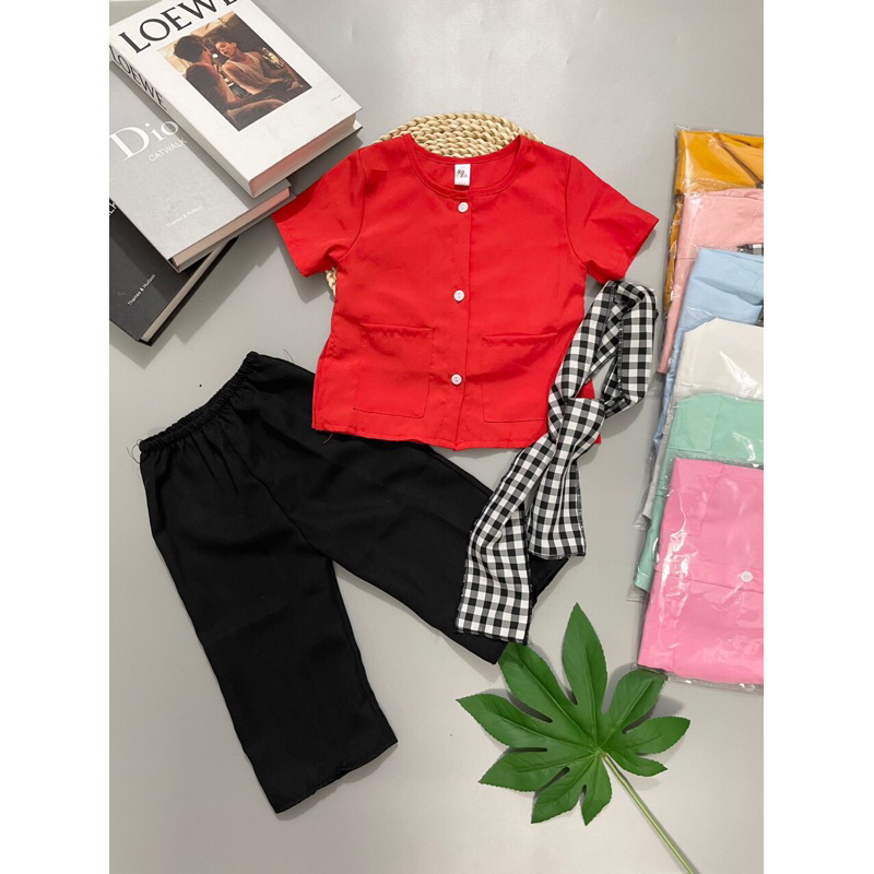 Bộ bà ba lụa kèm khăn rằn cho bé 5-24kg