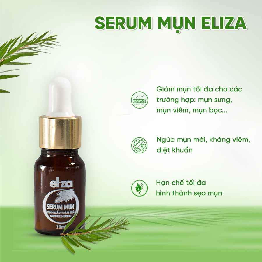 Serum giảm mụn, mờ thâm, thu nhỏ lỗ chân lông chiết xuất từ tinh dầu tràm trà thiên nhiên Eliza 10ml