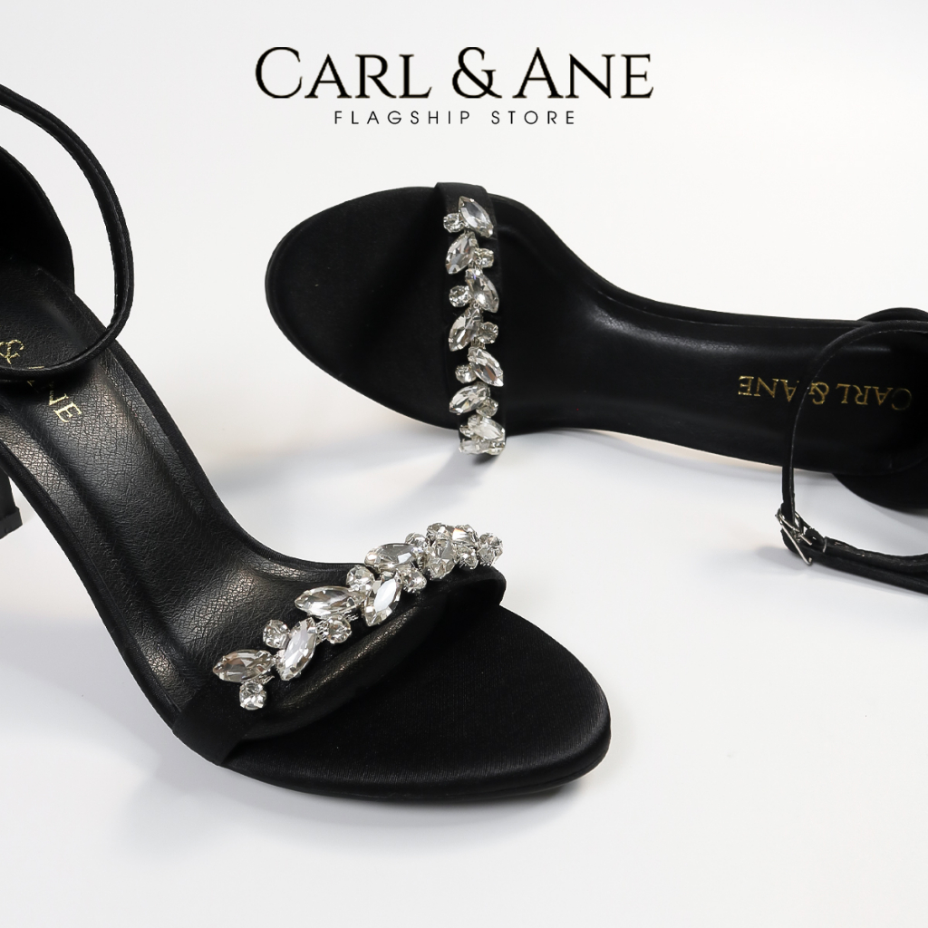 Carl & Ane - Giày cao gót mũi nhọn đính đá sang trọng dự tiệc màu đen - WD013