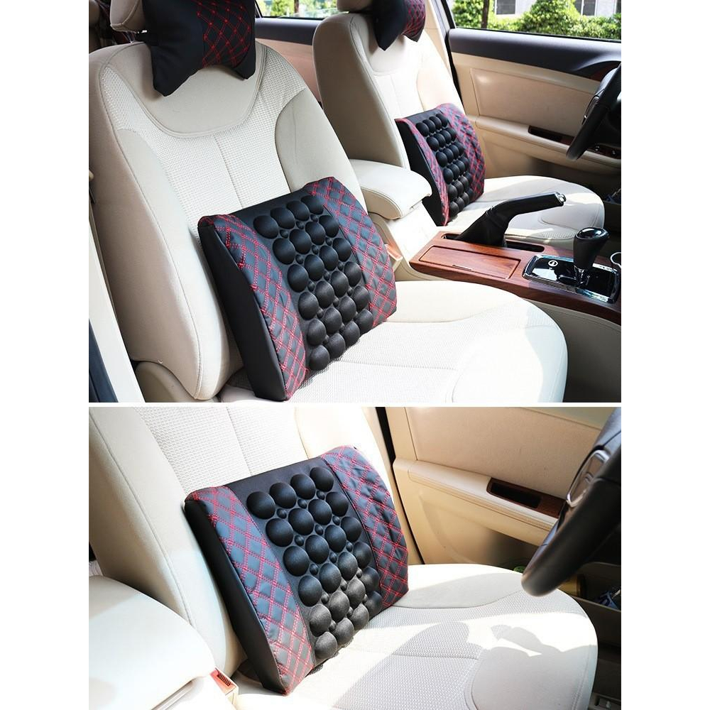 Gối tựa lưng massage trên xe ô tô, xe hơi loại bọc da cao cấp, Đệm massage lưng rung thư gian điện 12v