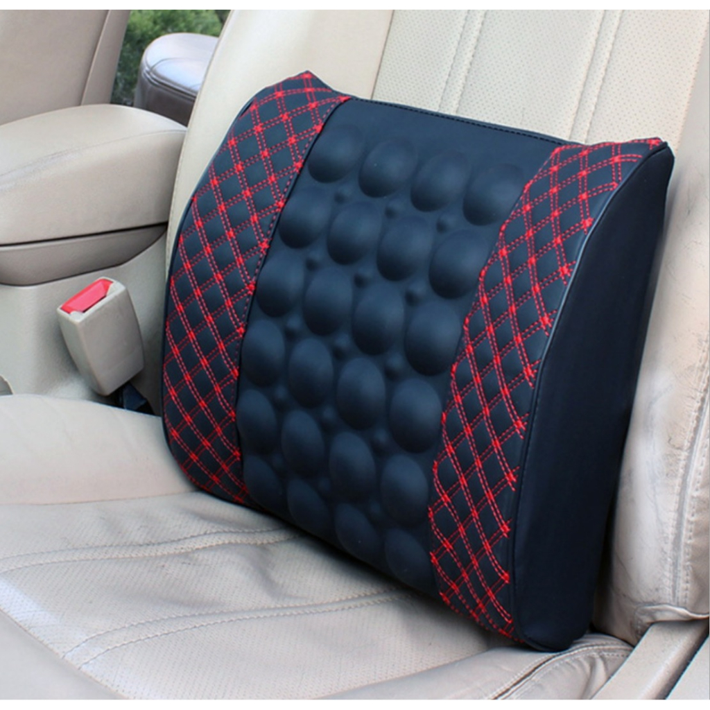 Gối tựa lưng massage trên xe ô tô, xe hơi loại bọc da cao cấp, Đệm massage lưng rung thư gian điện 12v