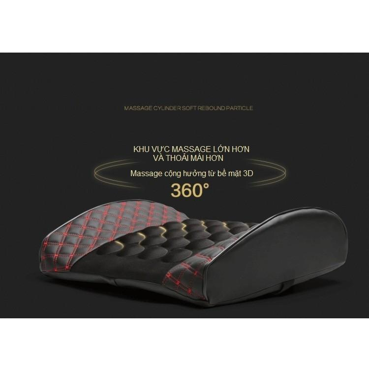 Gối tựa lưng massage trên xe ô tô, xe hơi loại bọc da cao cấp, Đệm massage lưng rung thư gian điện 12v