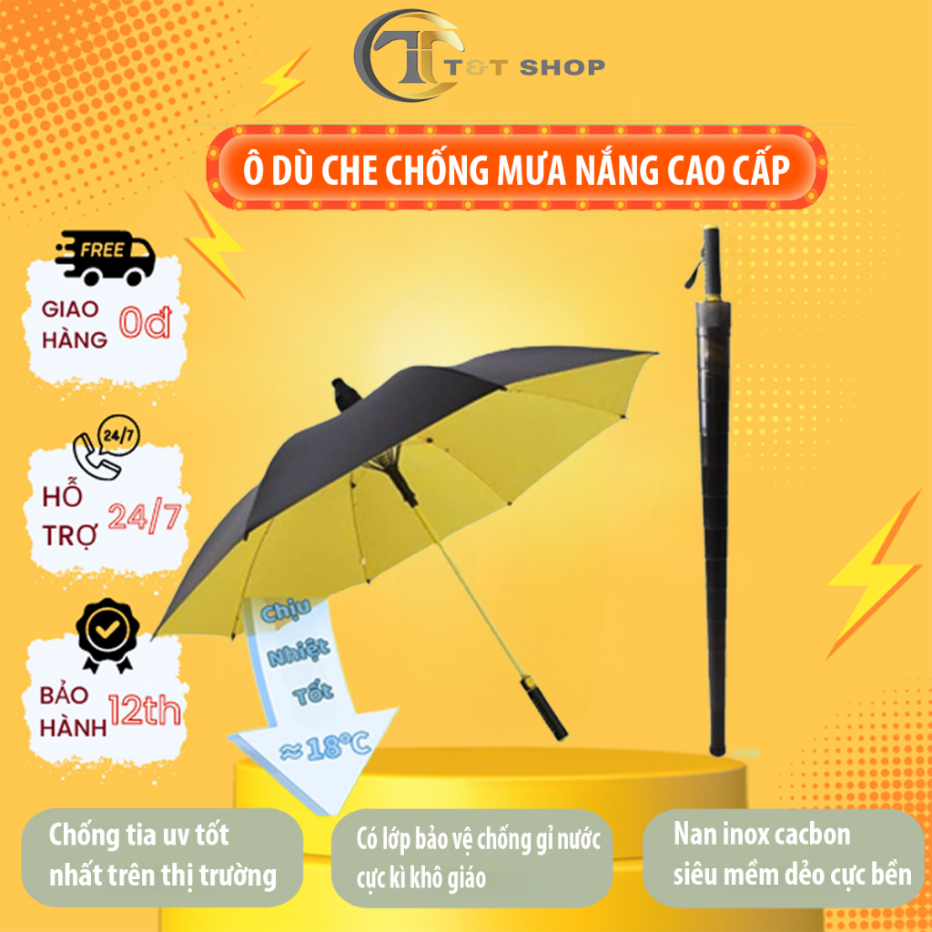 Ô Che Mưa Loại To, Ô Dù Thông Minh Cán Dài Cao Cấp 8 Nan To Chống Rỉ, Chống Gió Lật Có Vỏ Bọc Hiện Đại Mở Tự Động