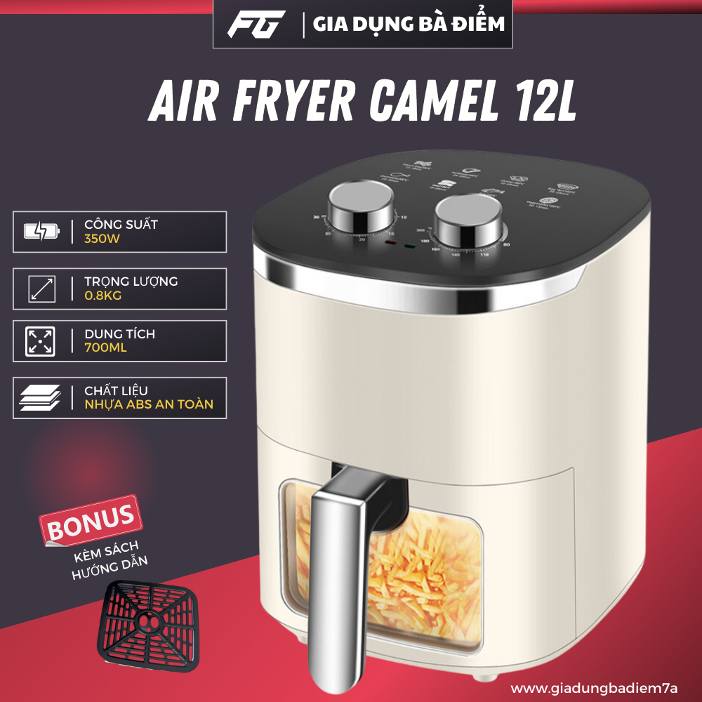 Nồi chiên không dầu Camel mặt kính 12L cao cấp