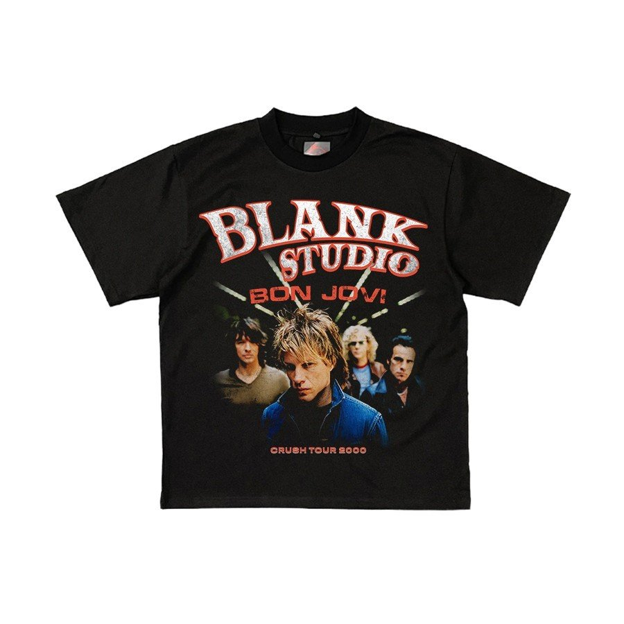 BLANK | Áo Thun BON JOVI Tay Lỡ Unisex - Đen/Trắng Cổ Tròn