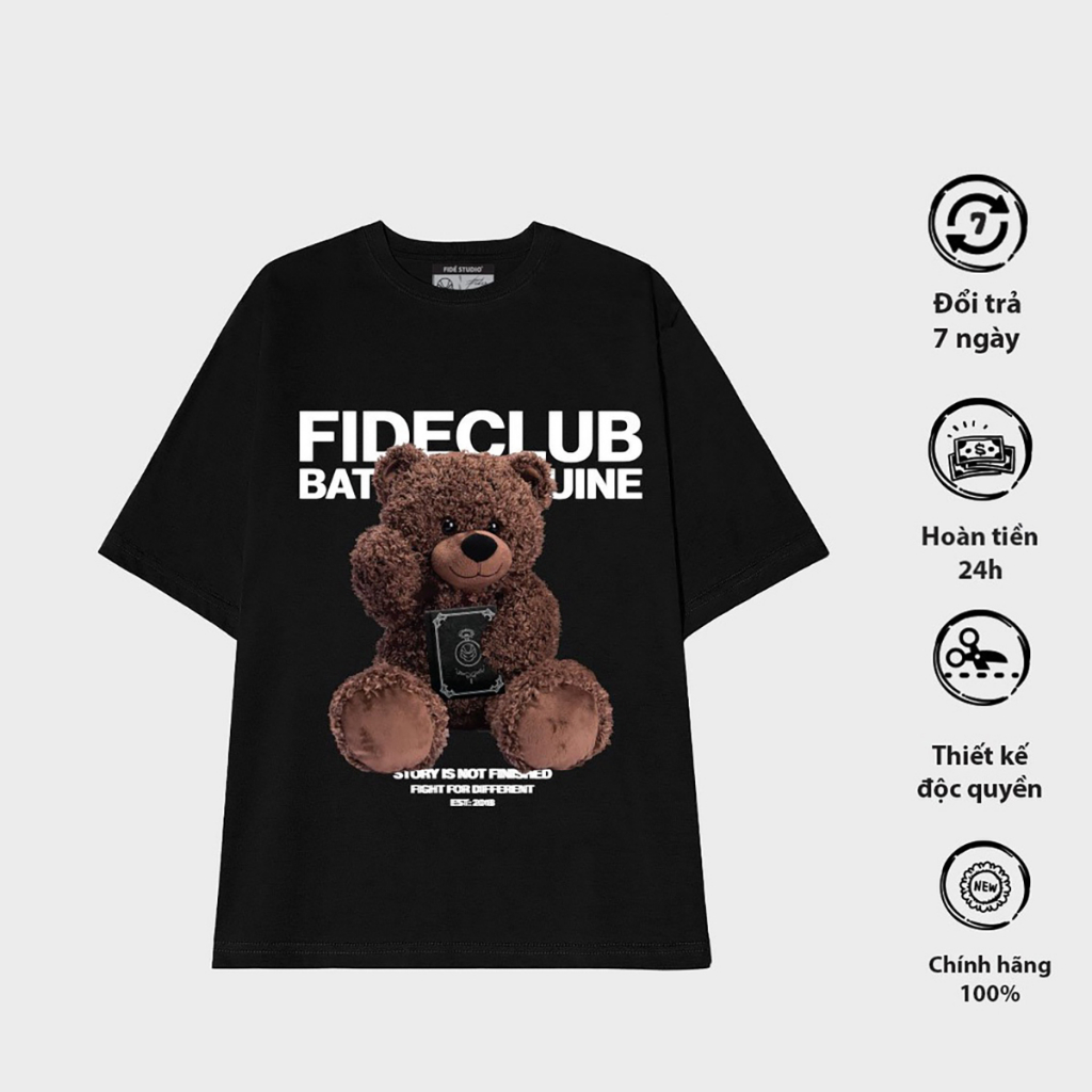 Áo thun FIDE TEDDY hình in sắc nét form rộng tay lỡ, Áo Phông Unisex Nam Nữ