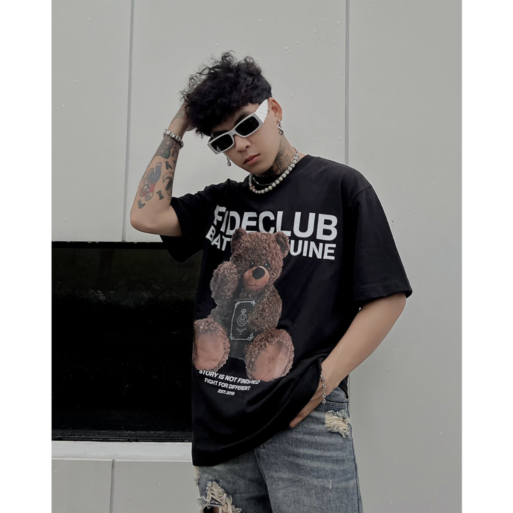 Áo thun FIDE TEDDY hình in sắc nét form rộng tay lỡ, Áo Phông Unisex Nam Nữ